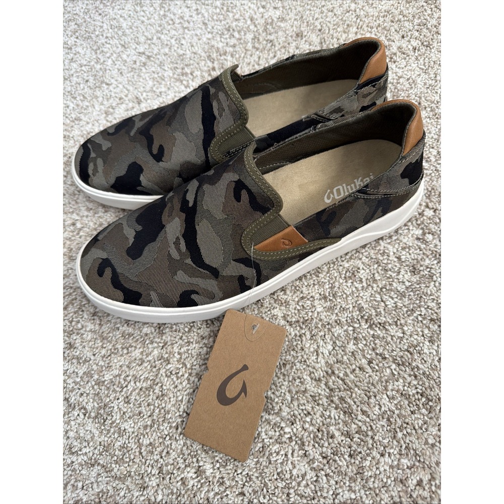 OluKai Mens Lae'Ahi Pa'i Slip-On Casual Shoes Camo Green 10444-6ZKE Size 10